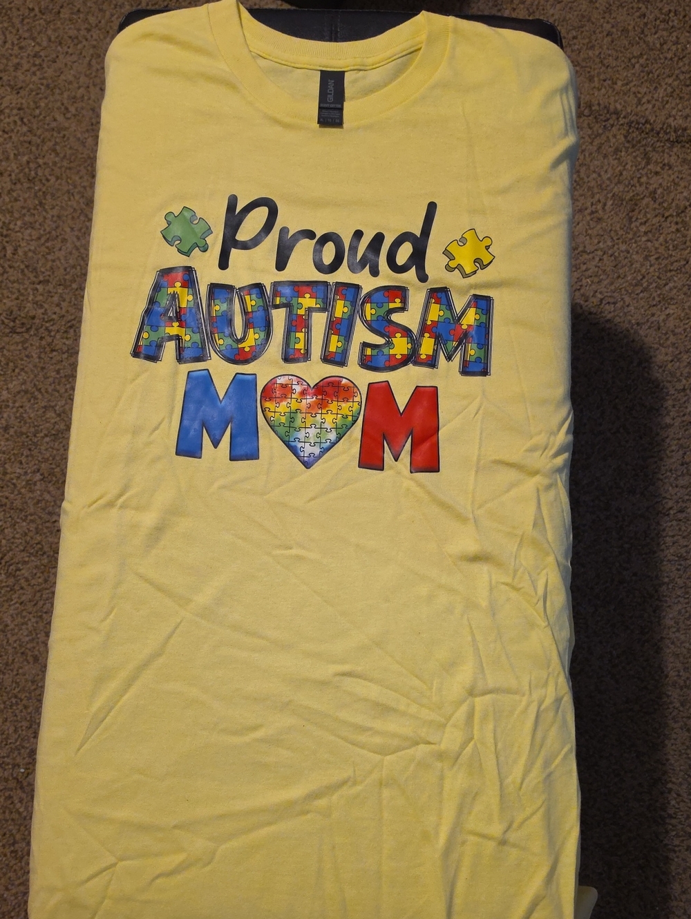 Gildan Yellow "Proud Autism Mom" Short Sleeve Tee